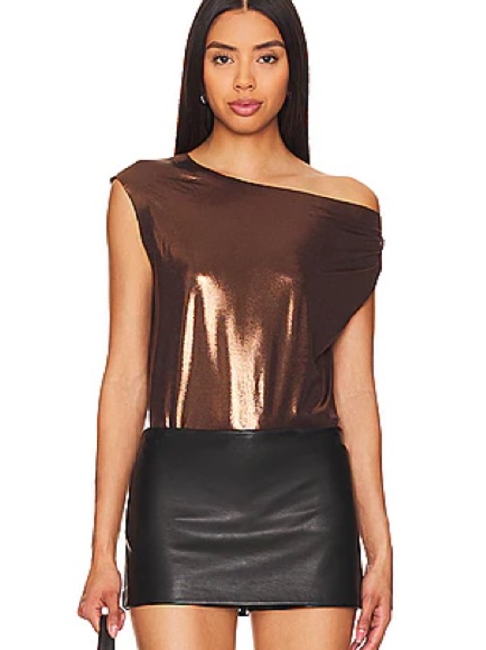 NWT Norma Kamali Metallic Copper One-Shoulder Top